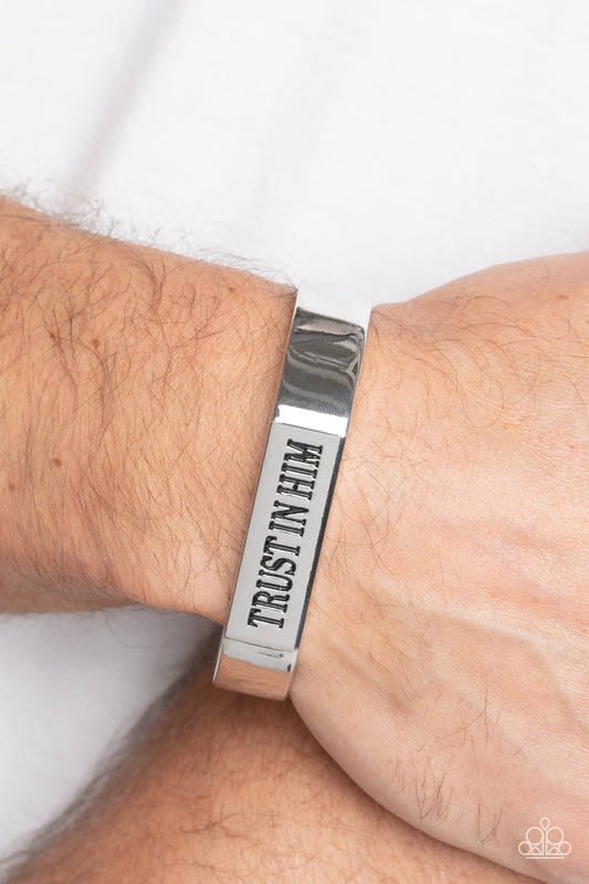 Trusting Trinket - Silver Cuff Silver Urban Inspirational "Trust In Him" Bracelet Paparazzi B0860