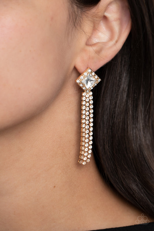 Seasonal Sparkle - Gold & White Rhinestone Earring Paparazzi E1451