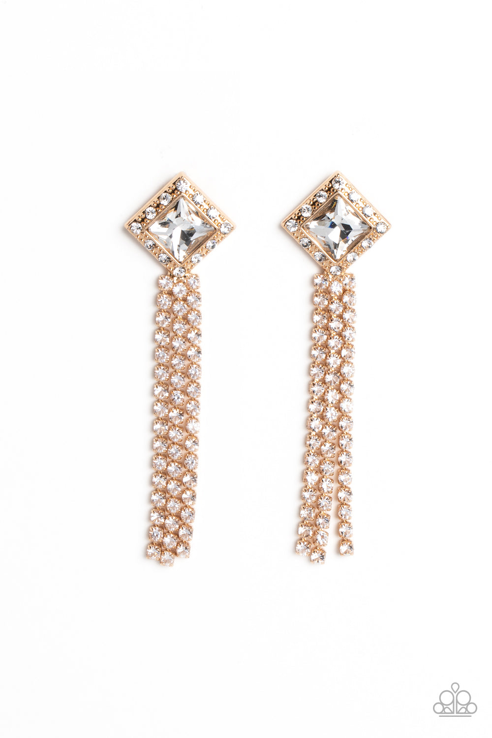 Seasonal Sparkle - Gold & White Rhinestone Earring Paparazzi E1451