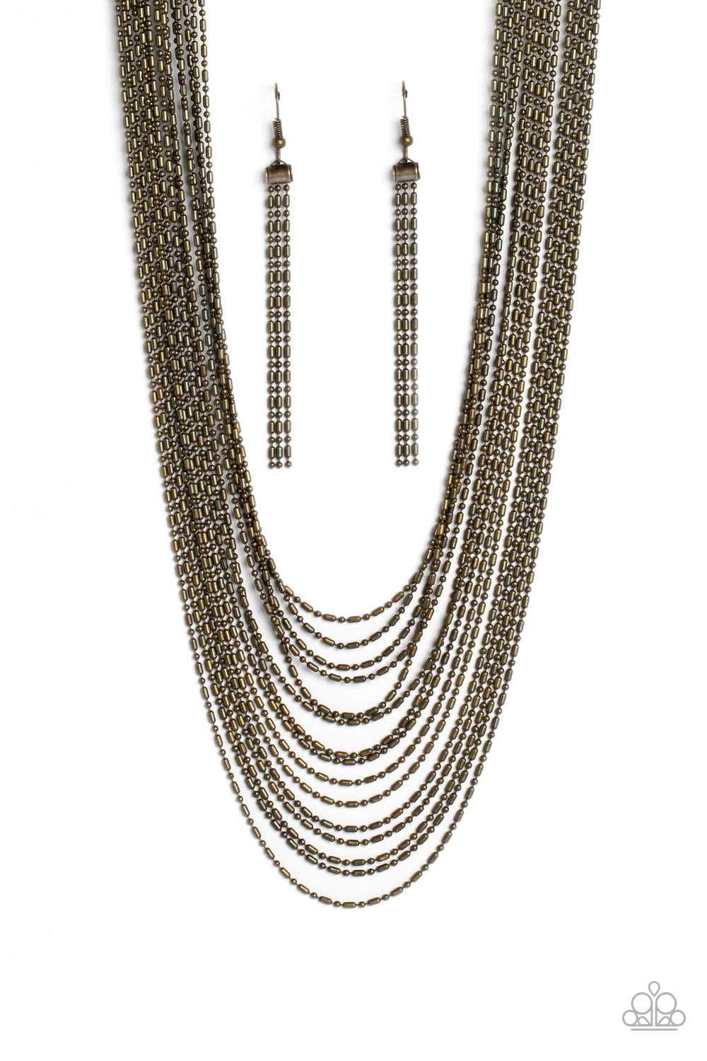 Cascading Chains - Brass Bar & Ball Chain Multi-Layer Necklace Paparazzi N1537