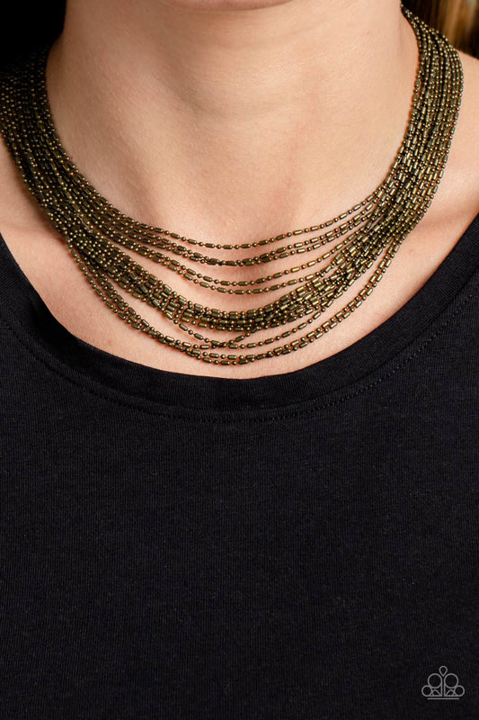 Cascading Chains - Brass Bar & Ball Chain Multi-Layer Necklace Paparazzi N1537