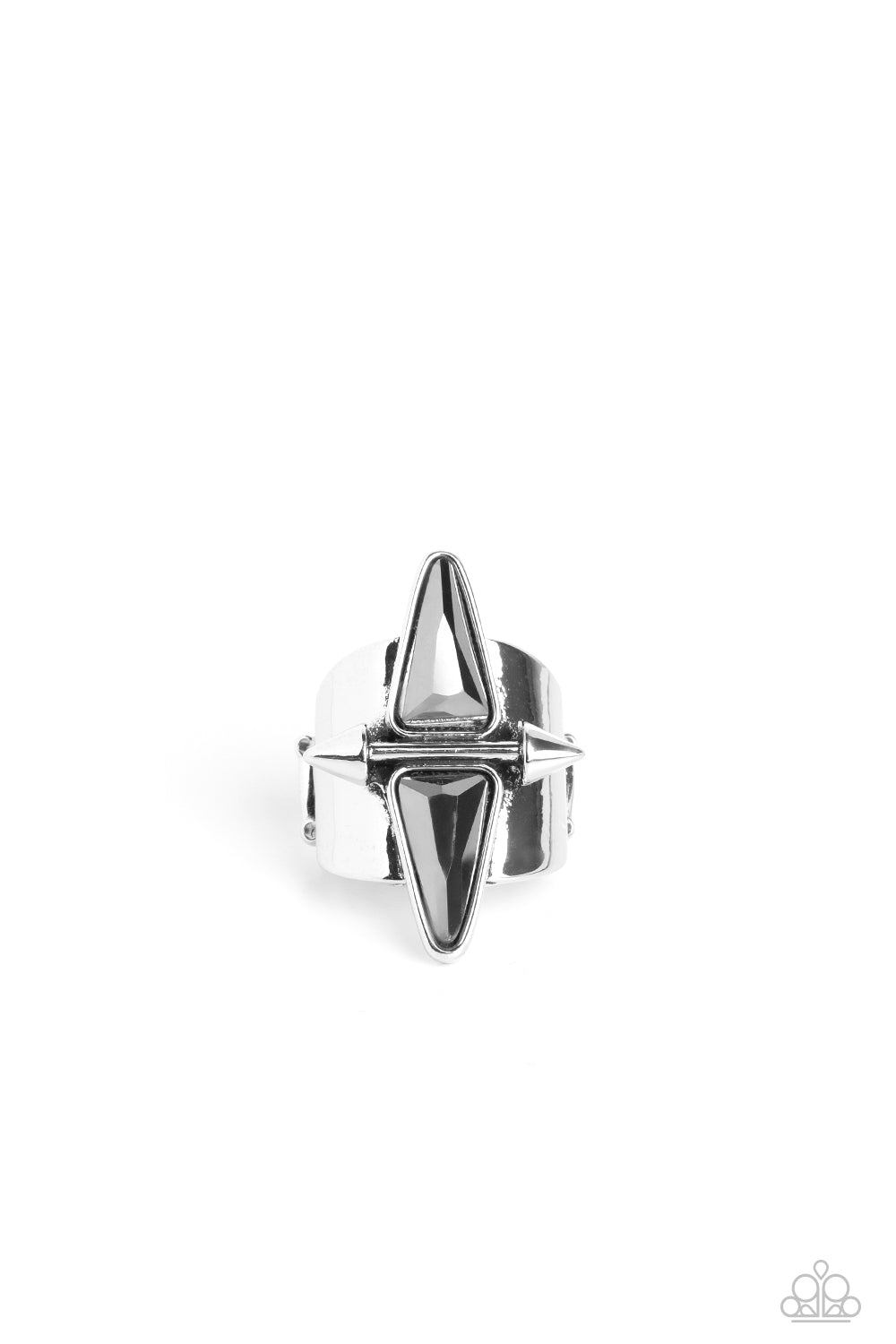 Combustible Compass - Silver Sper & Triangular Hematite Ring Paparazzi R0617