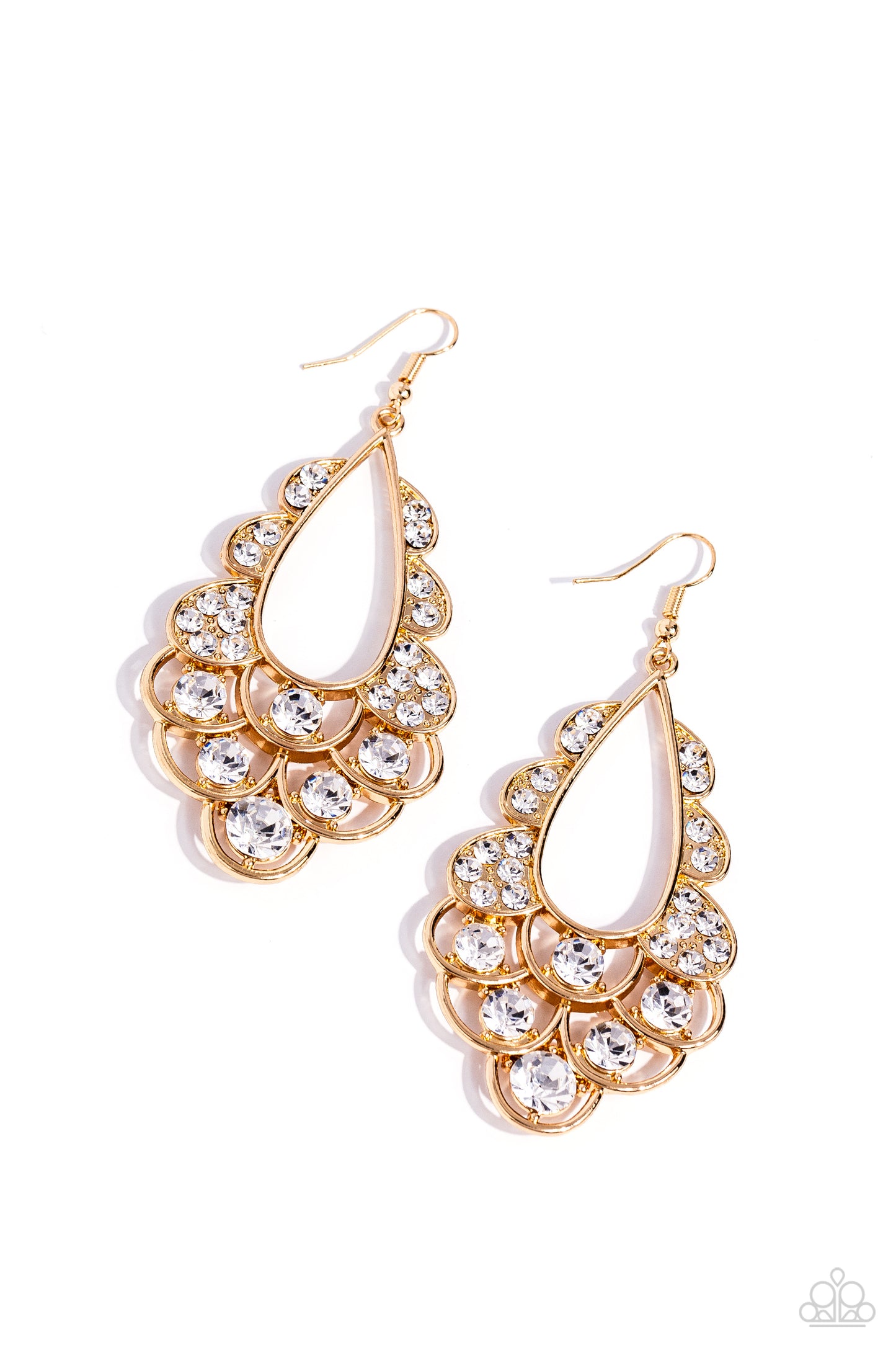 Majestic Masquerade - Gold Teardrop Frame & White Gem Earring Paparazzi E1800