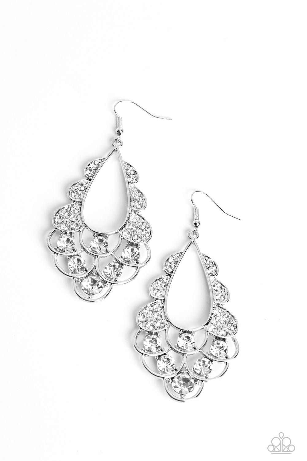 Majestic Masquerade - White Faceted Gem Teardrop Earring Paparazzi E1505