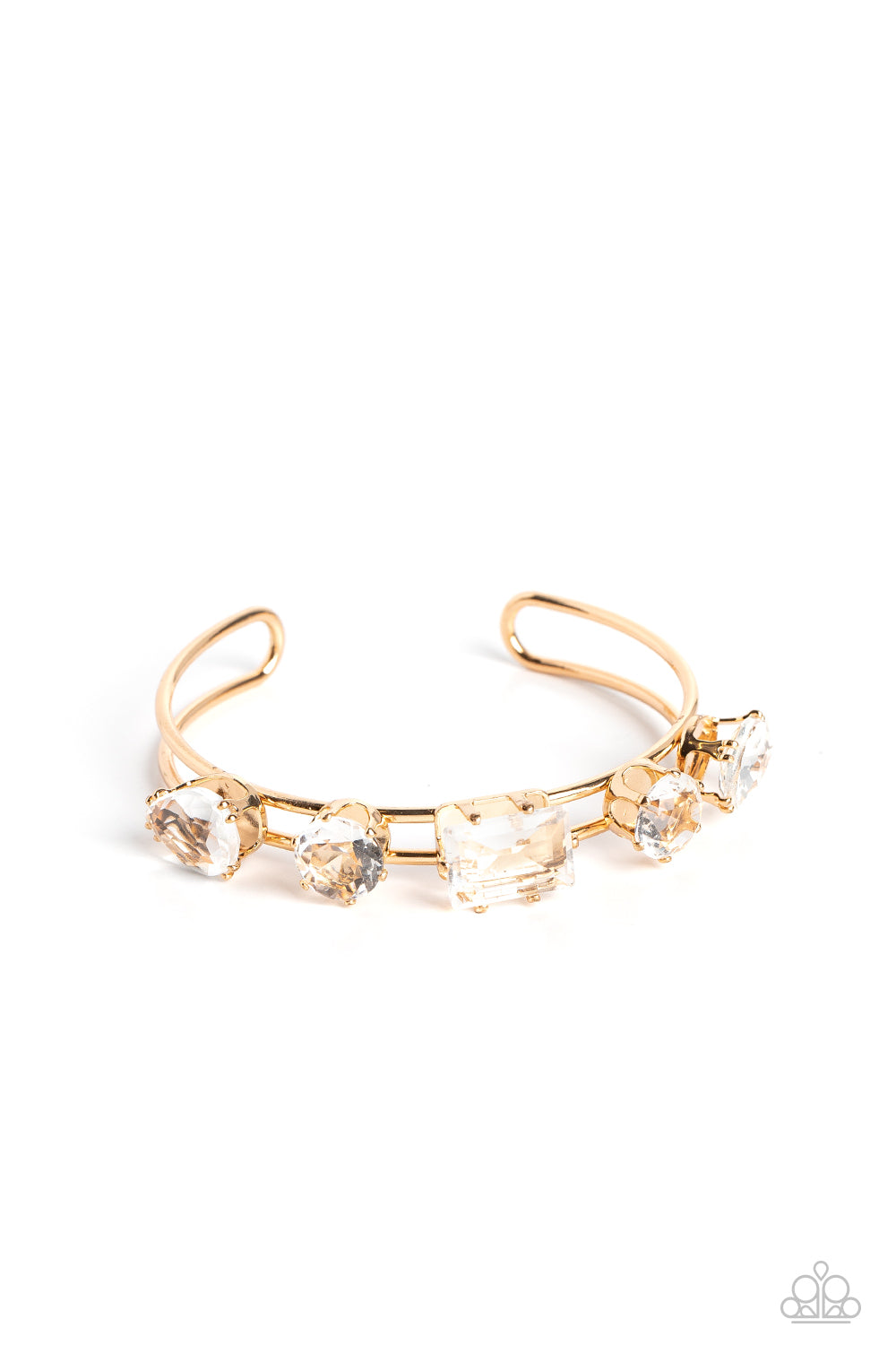 Uniquely Untapped - Gold & White Gem Cuff Bracelet Paparazzi B0933