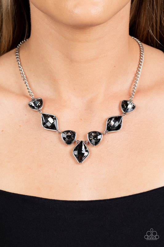 Glittering Geometrics - Silver Smoky Gem Necklace Paparazzi N1824