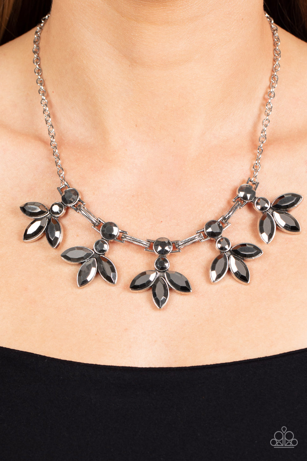 Dauntlessly Debonair - Silver Hematite Gem Necklace Paparazzi N1698