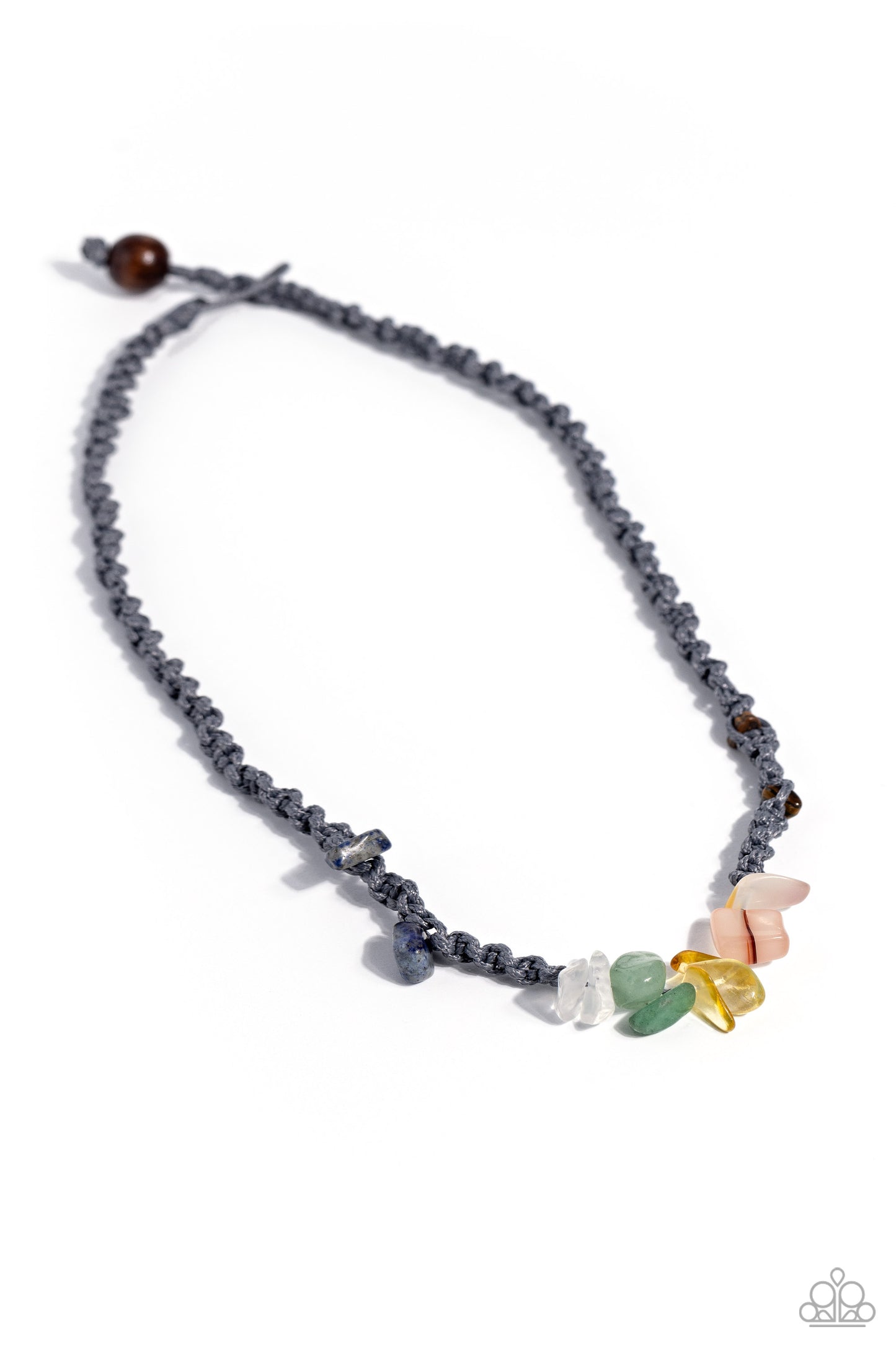 Chiseled Craving - Silver Gray Knotted Cording Amethyst, Jade, Lapis, Tiger's Eye Stone Urban Necklace Paparazzi N1782