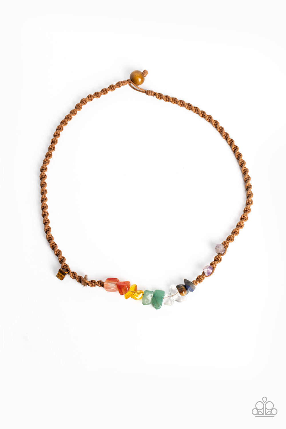 Chiseled Craving - Brown Knotted Cording Multicolored Stone Amethyst, Jade, Lapis, Tigers Eye Urban Necklace Paparazzi N1828