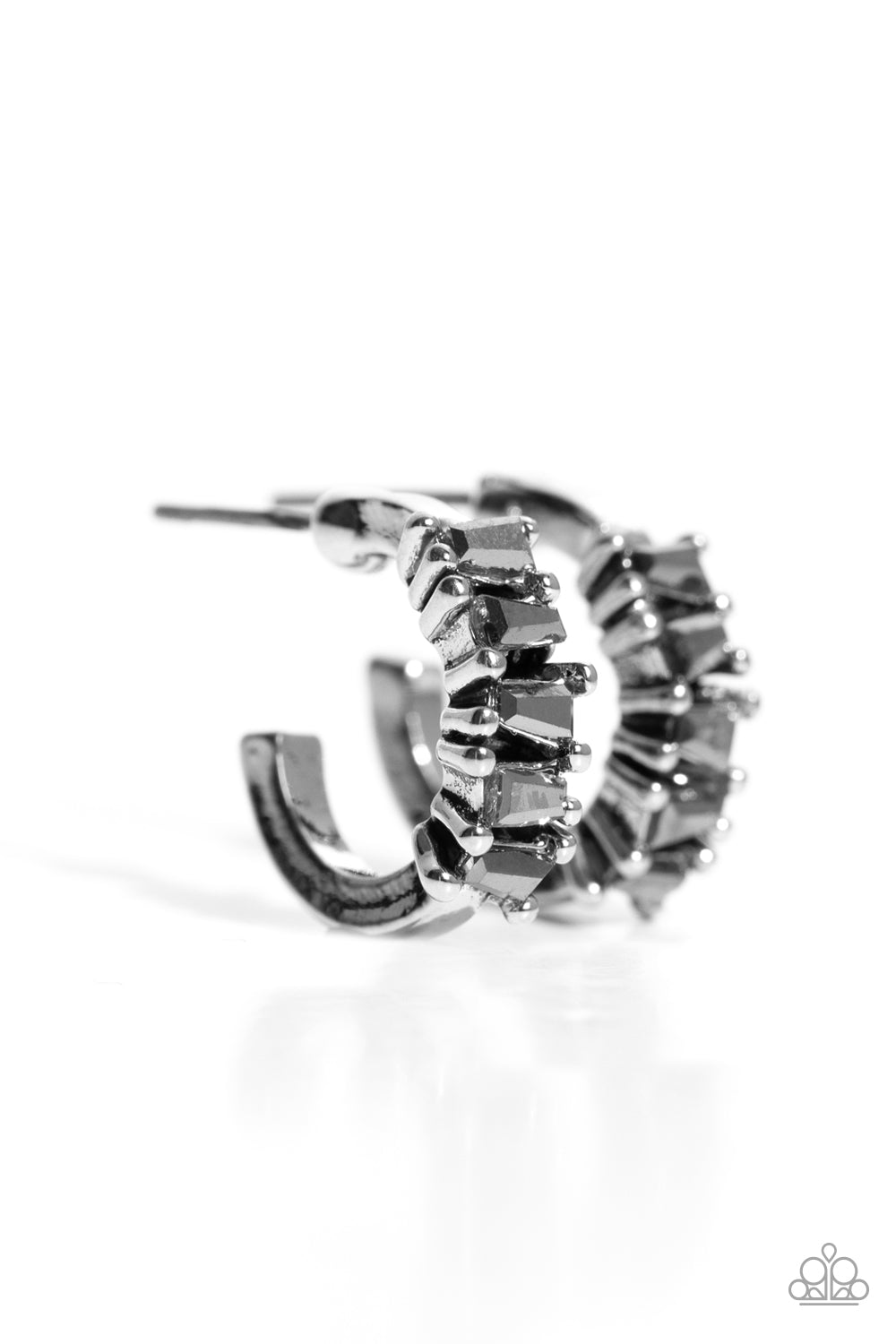 Rugged Rockstar - Silver Hematite Gem 1/2 Inch Hoop Earring Paparazzi E1830