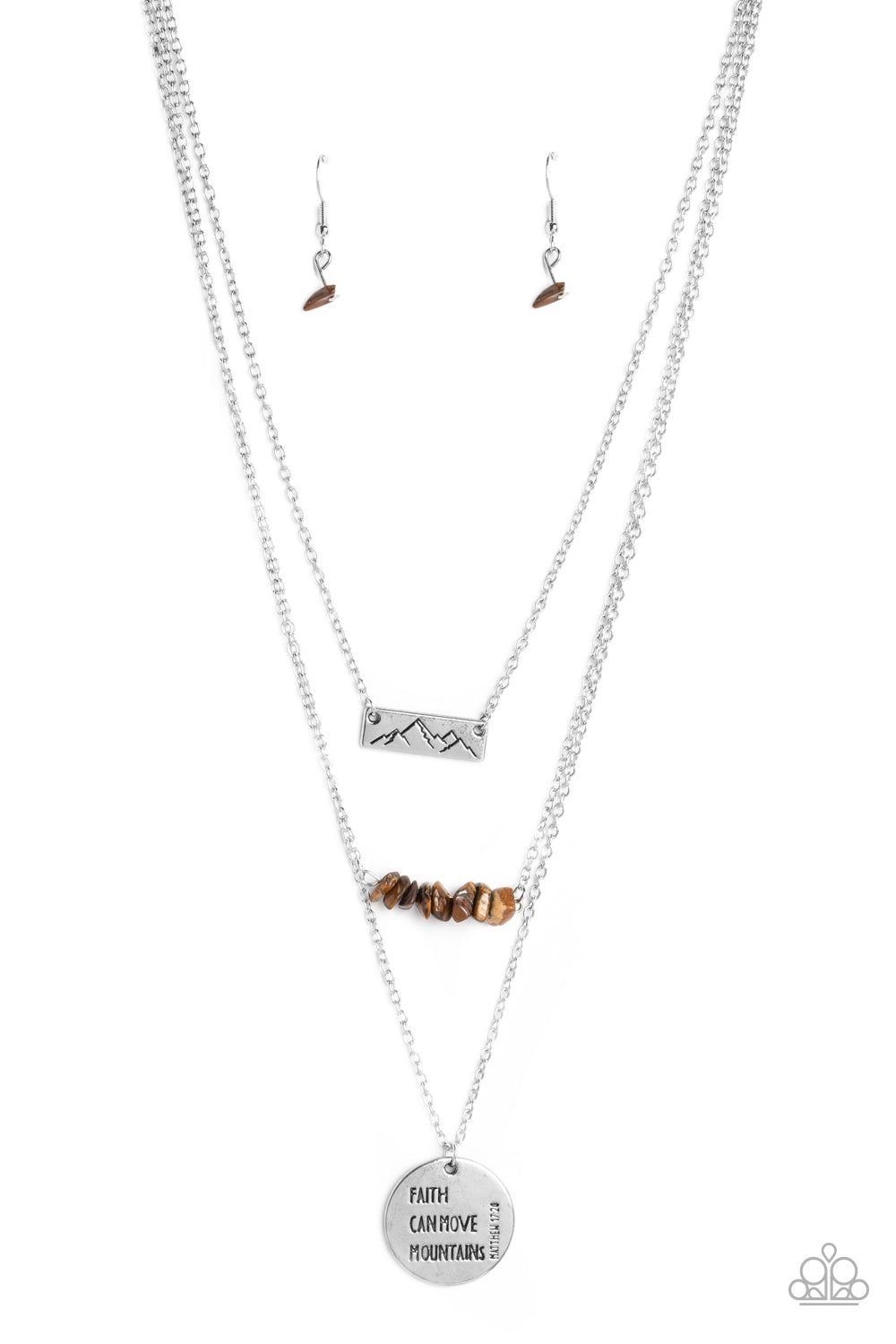 Miracle Mountains - Brown Tiger Eye Stone Triple Layer Inspirational "Faith Can Move Mountains" Necklace Paparazzi N1285