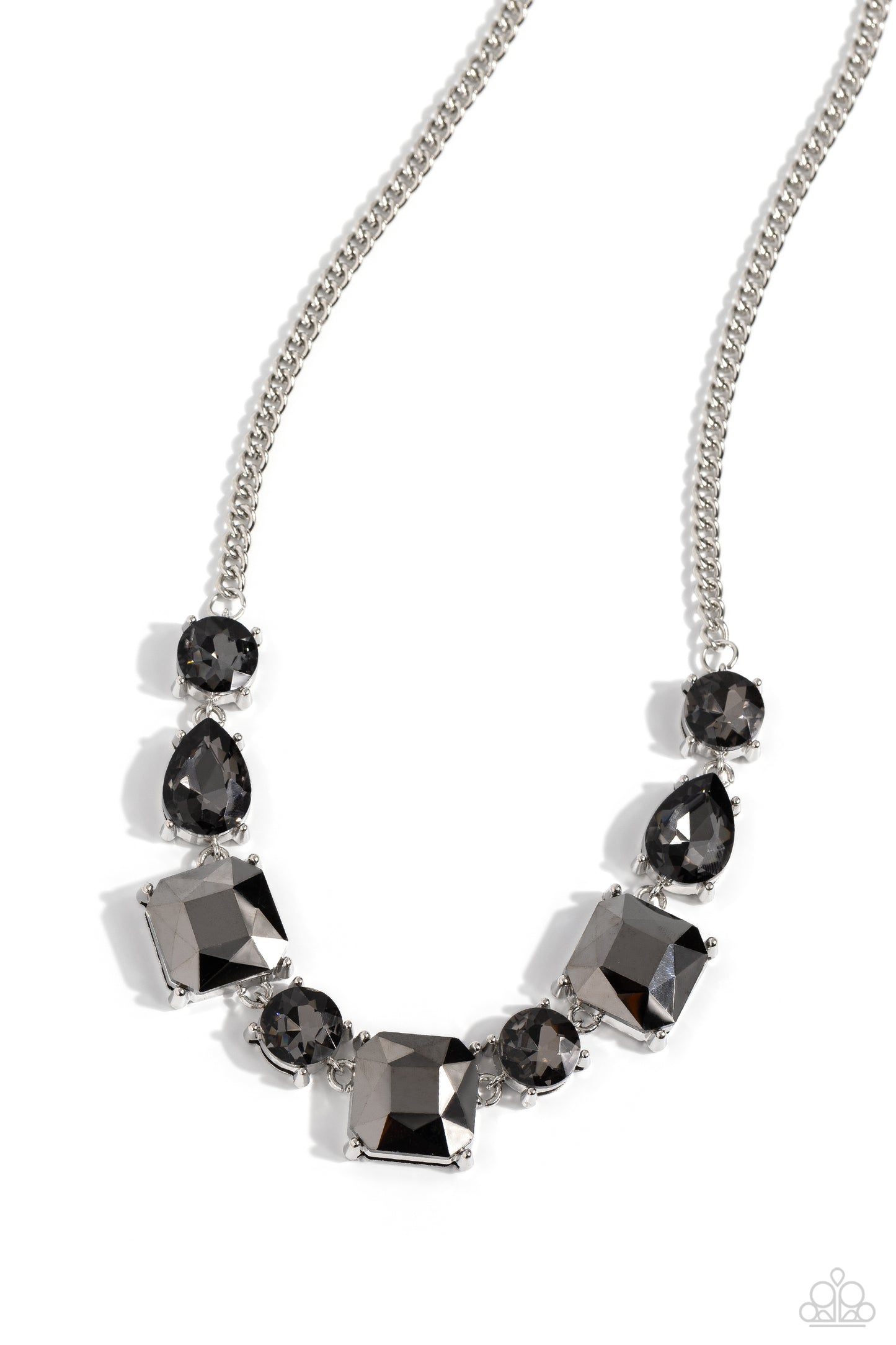 Elevated Edge - Silver Hematite & Smoky Rhinestone Necklace Paparazzi N1476