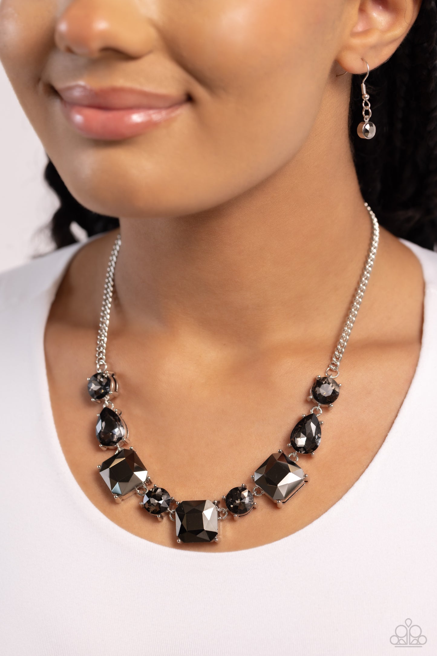 Elevated Edge - Silver Hematite & Smoky Rhinestone Necklace Paparazzi N1476