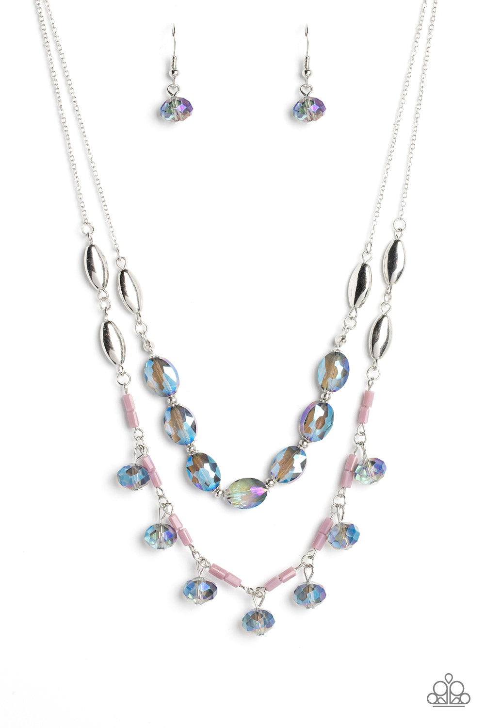 Sheen Season - Blue Glassy, Mauve Opaque Bead UV Glow Necklace Paparazzi N1440