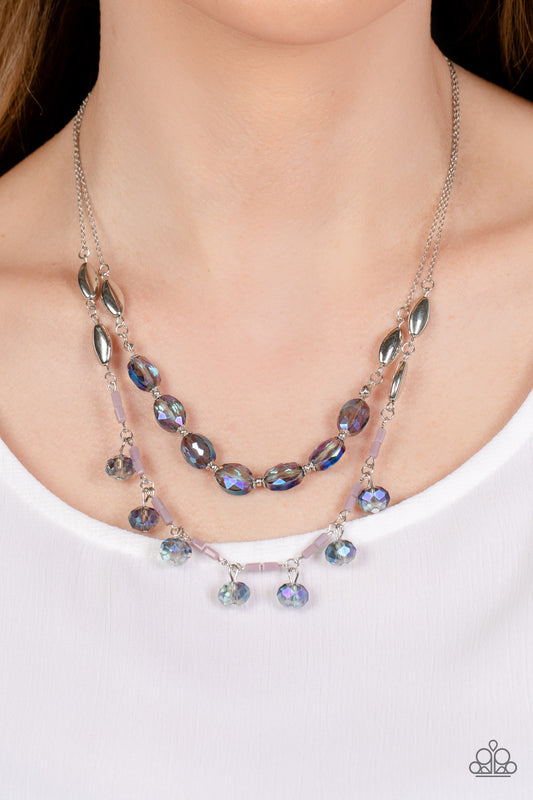 Sheen Season - Blue Glassy, Mauve Opaque Bead UV Glow Necklace Paparazzi N1440