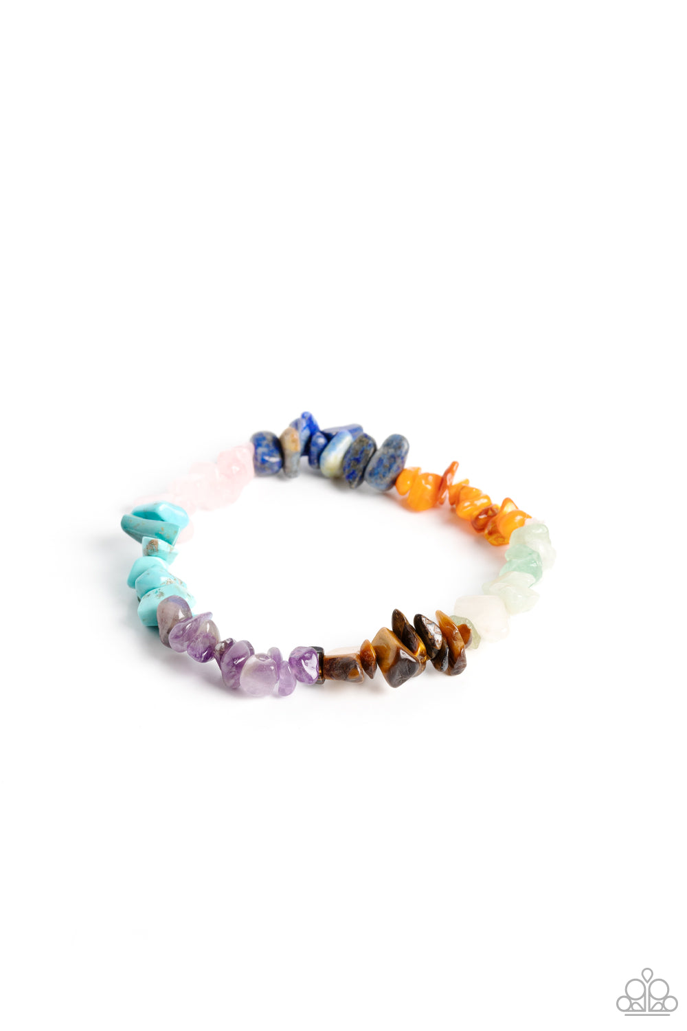 Pebbled Plains - Multi Turquoise, Lapis, Jade, Amethyst, Tiger's Eye, Orange Gray & Pink Pebble Stretch Bracelet Paparazzi B1019