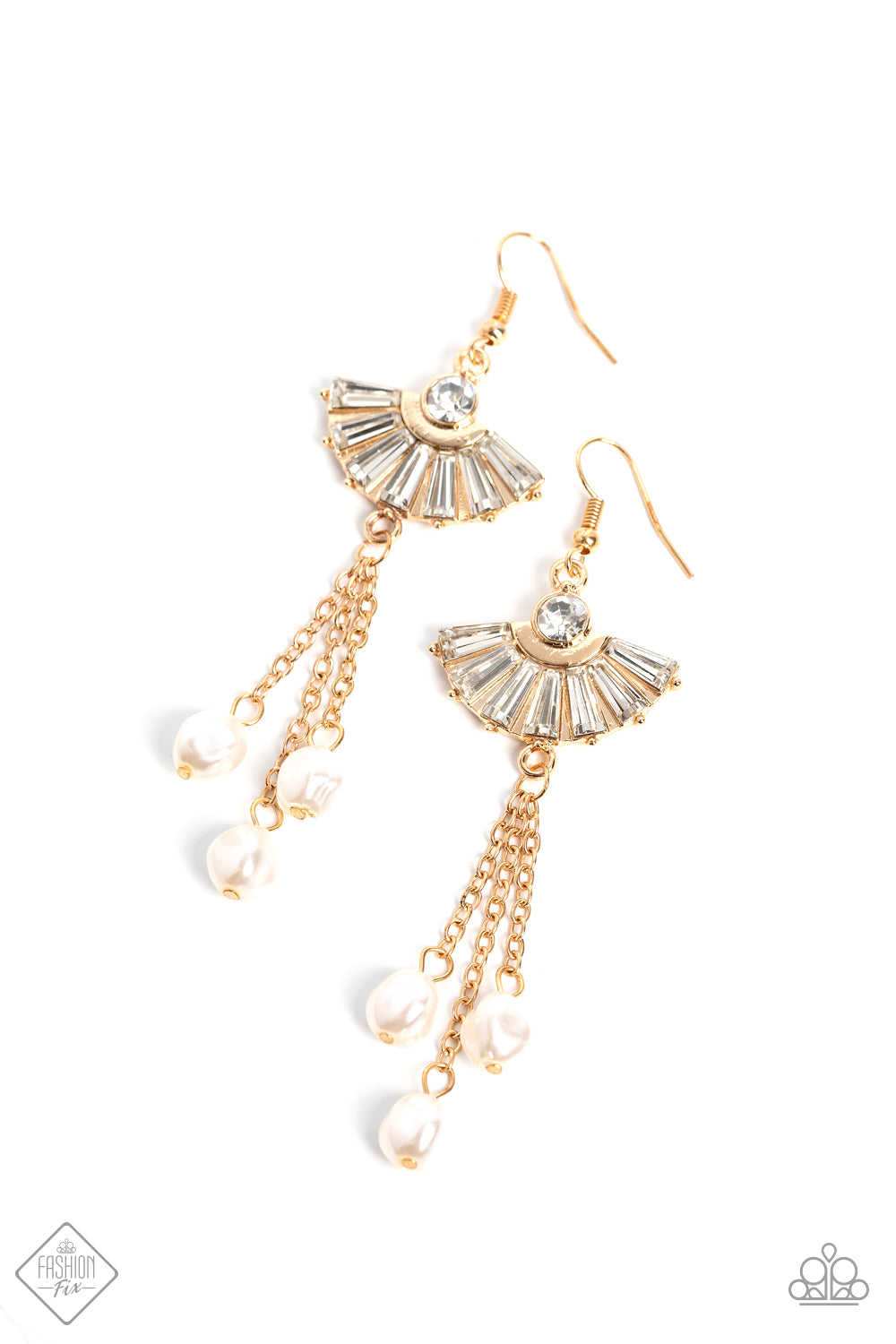 London Season Lure - Gold & White Rhinestone Earring Fashion Fix February 2023 Paparazzi E1219