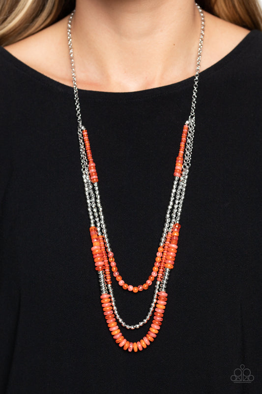 Newly Neverland - Orange Tiger & Coral Bead Multilayer Necklace Paparazzi N1486