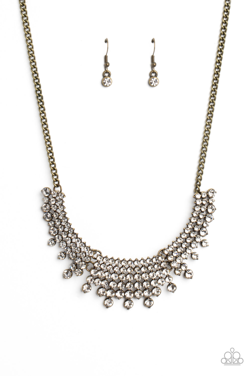 Shimmering Song - Brass Chain White Rhinestone Necklace Paparazzi N1871