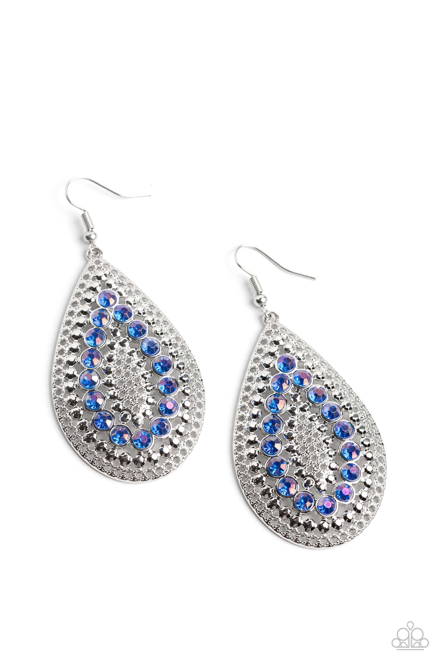 Spirited Socialite - Blue Rhinestone Silver Teardrop Earring Paparazzi E1648