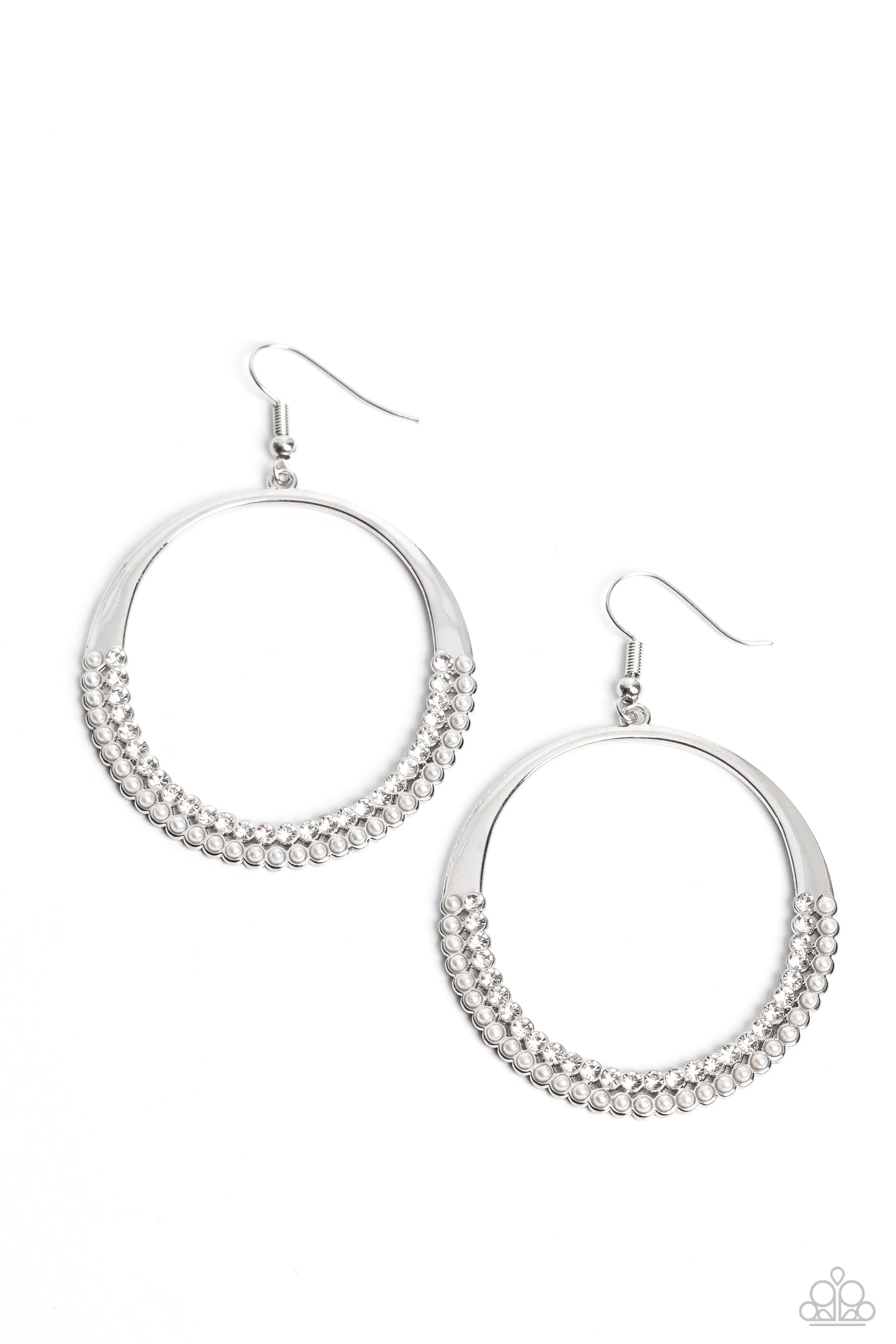 Material PEARL - White Gem & Pearl Silver Earring Paparazzi E1325