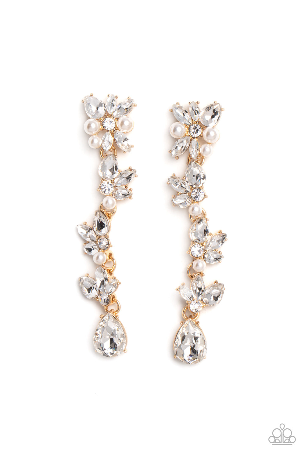 LIGHT at the Opera - Gold, White Gem & Pearl Post Earring Paparazzi E1664