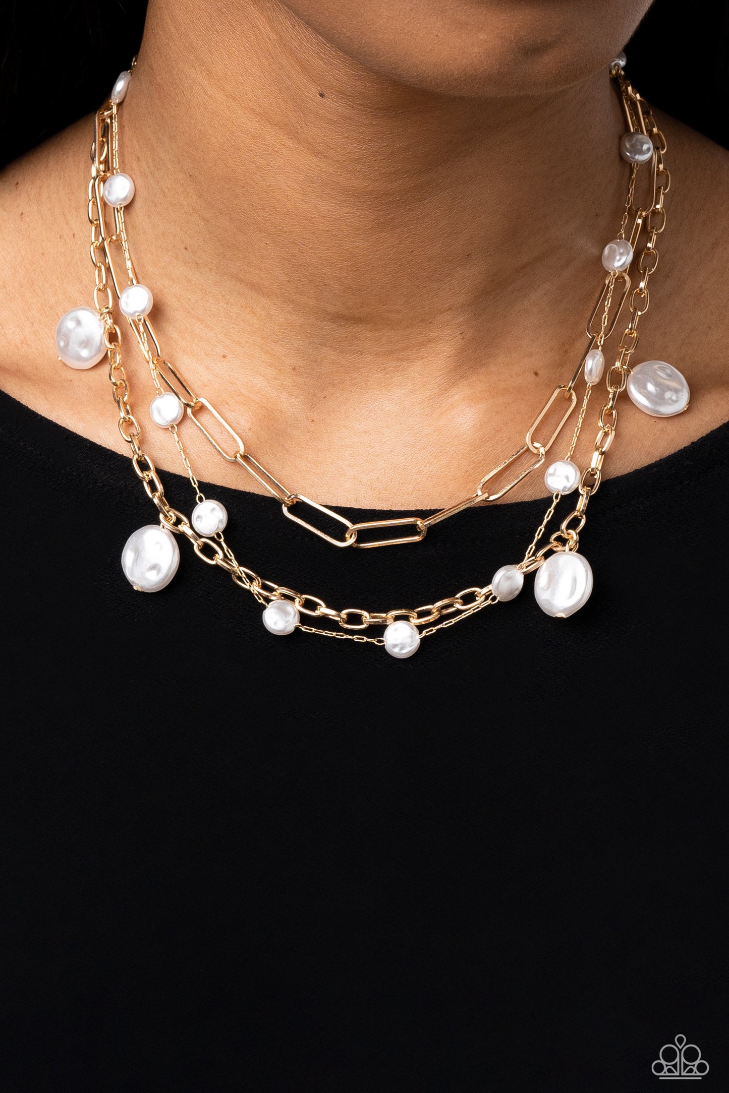 Blissful Ballad - Gold & White Pearl Necklace Paparazzi N1474