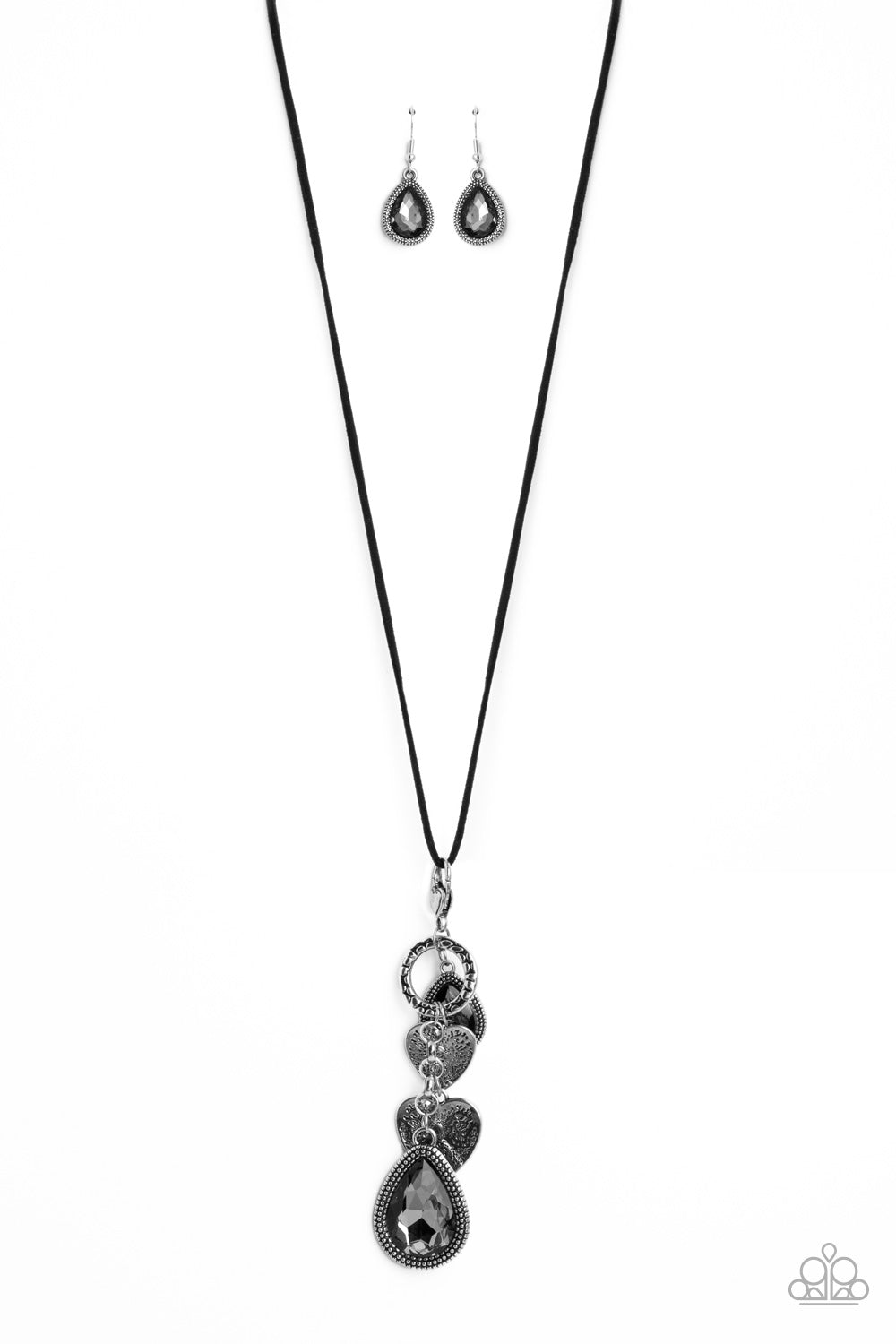 Casanova Clique - Black Cord White Teardrop Gem Silver Heart Necklace Paparazzi N1589