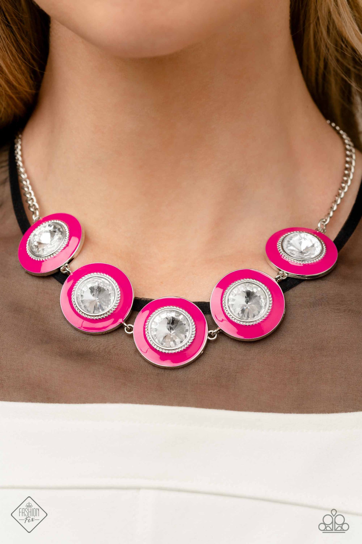 Feminine Flair - Pink Peacock Frame White Gem Necklace Fashion Fix January 2023 Paparazzi N1355