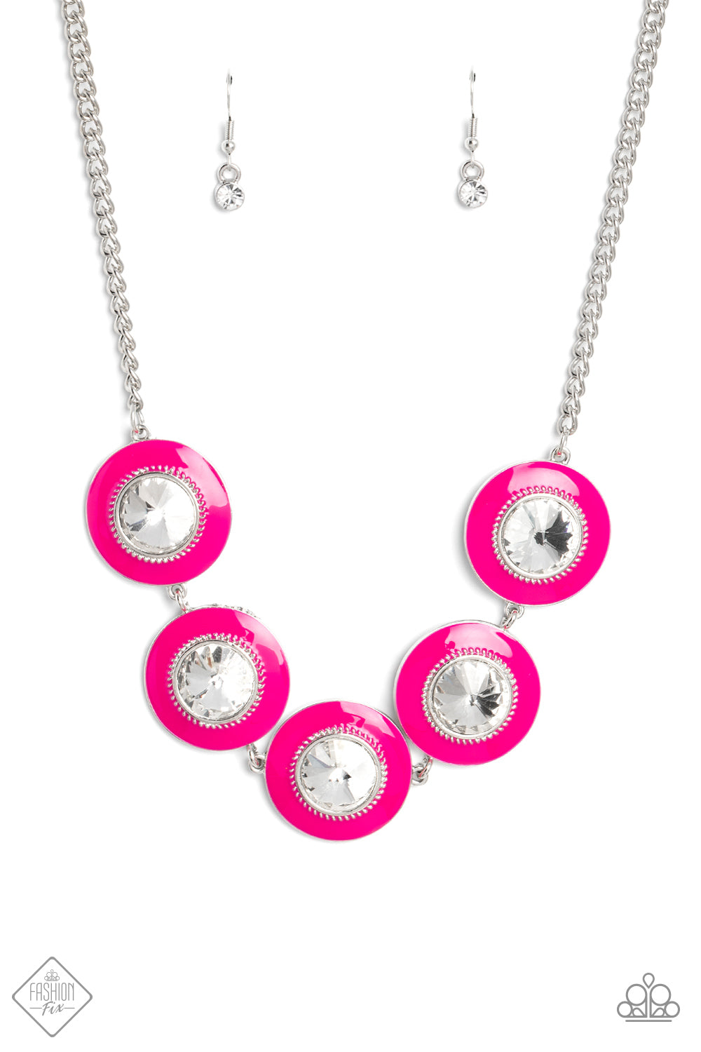 Feminine Flair - Pink Peacock Frame White Gem Necklace Fashion Fix January 2023 Paparazzi N1355