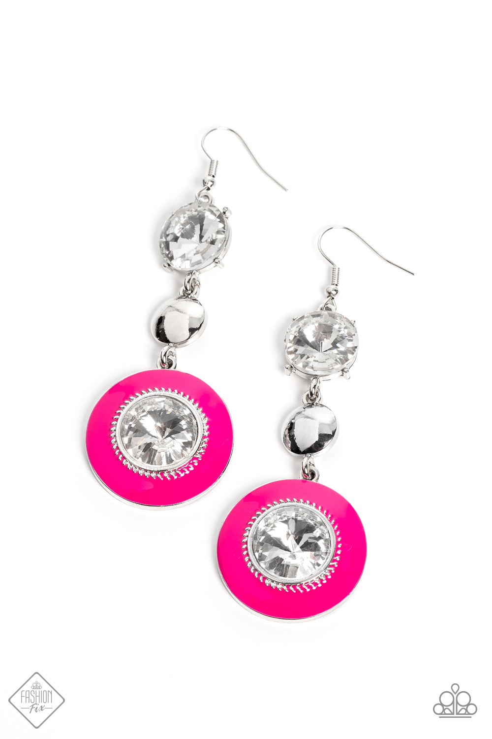 Dame Disposition - Pink Peacock Frame White Gem Earring Fashion Fix January 2023 Paparazzi E1206