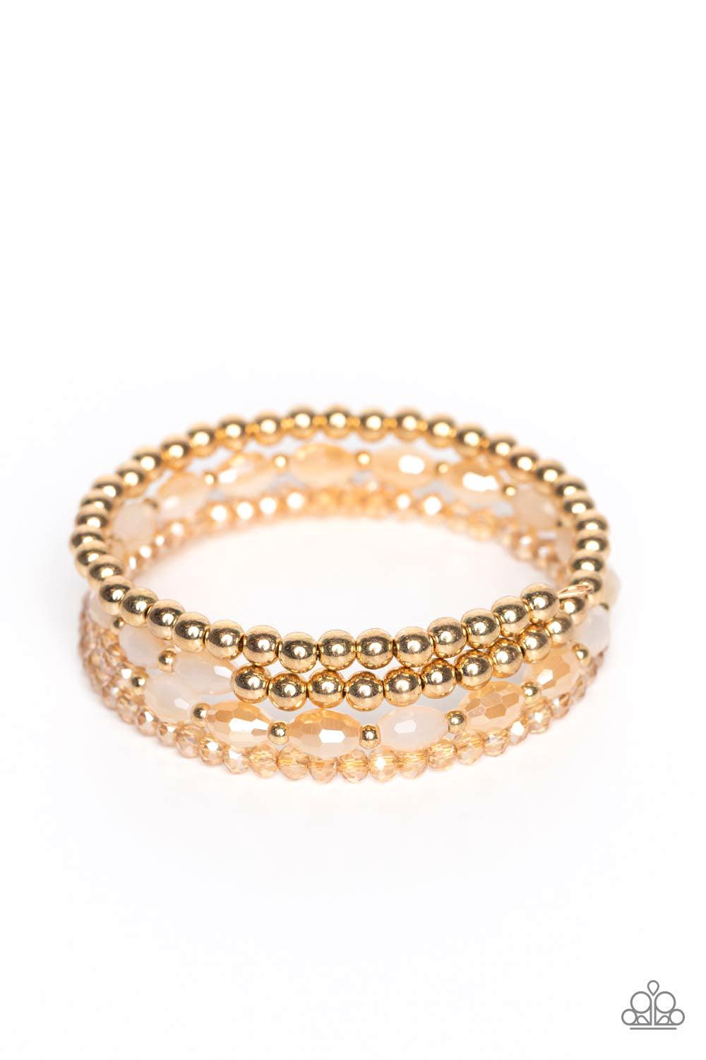 Celestial Chapter - Gold Bead, Gold Studs, Opaque Rombus & Glass Bead Coil Bracelet Paparazzi B0985