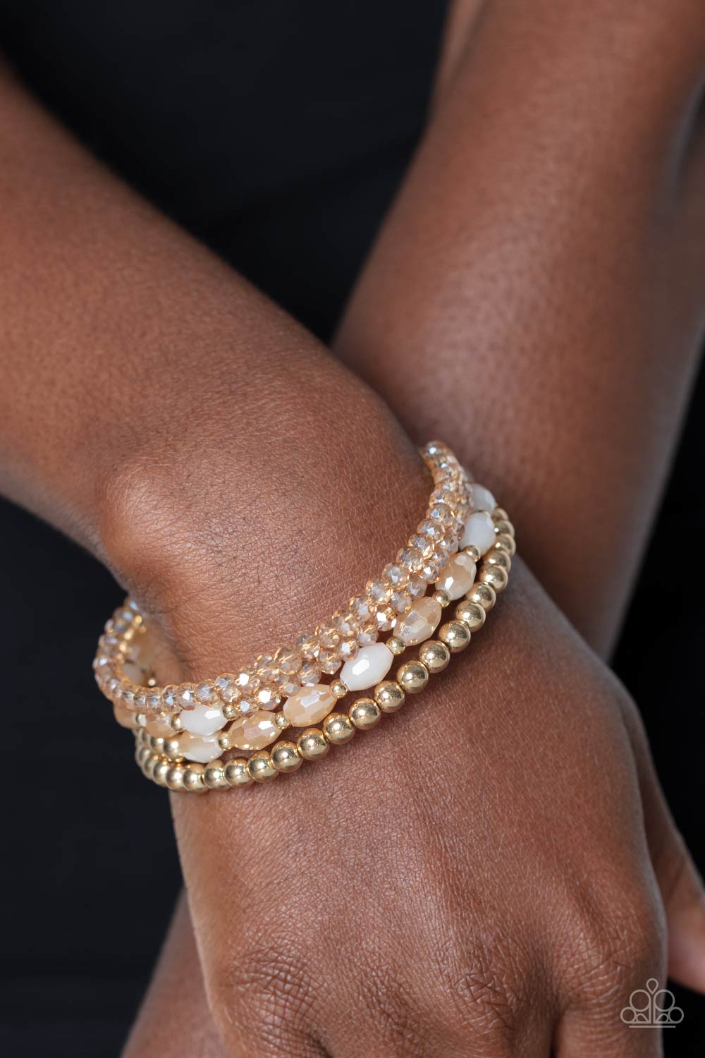 Celestial Chapter - Gold Bead, Gold Studs, Opaque Rombus & Glass Bead Coil Bracelet Paparazzi B0985