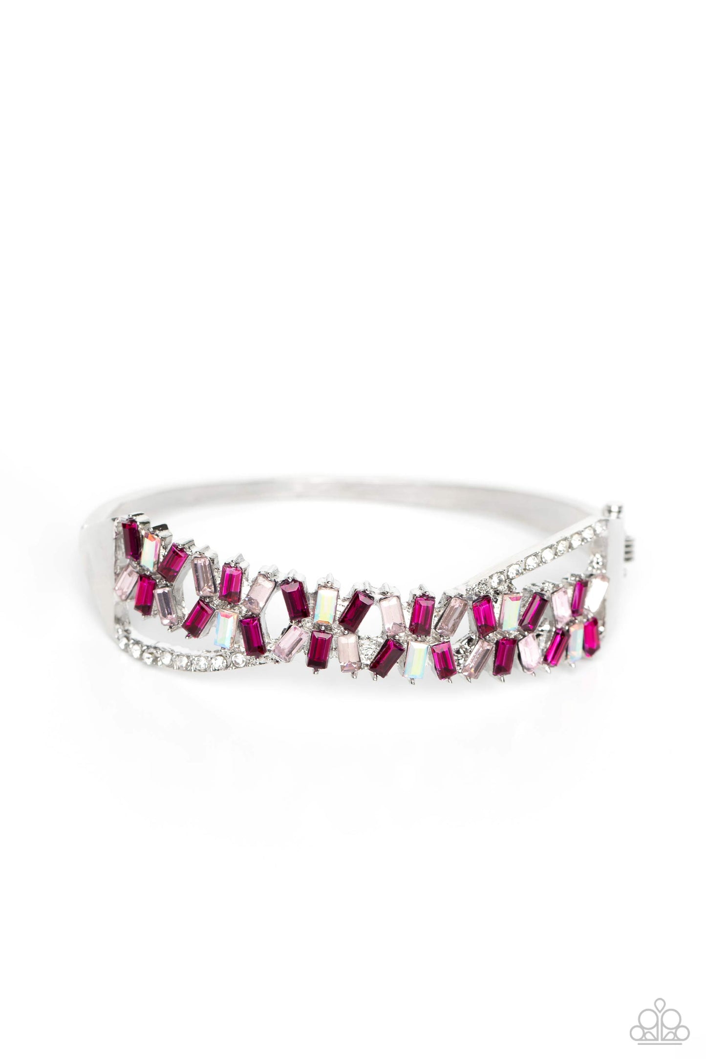 Timeless Trifecta - Pink, Fuchsia, & Iridescence Rhinestone Hinge Bracelet Paparazzi B1187