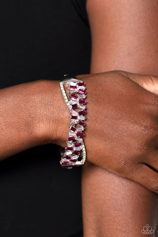 Timeless Trifecta - Pink, Fuchsia, & Iridescence Rhinestone Hinge Bracelet Paparazzi B1187