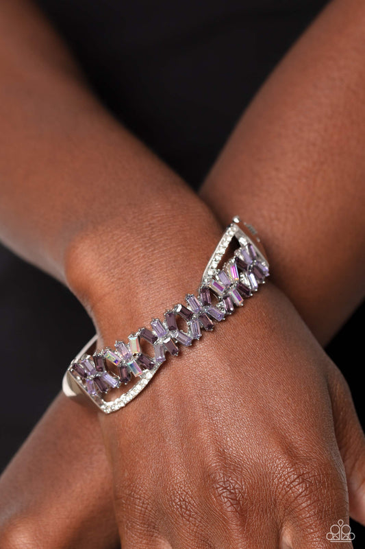 Timeless Trifecta - Purple Amethyst, Iridescence Gem & White Rhinestone Hinge Bracelet Paparazzi B1426