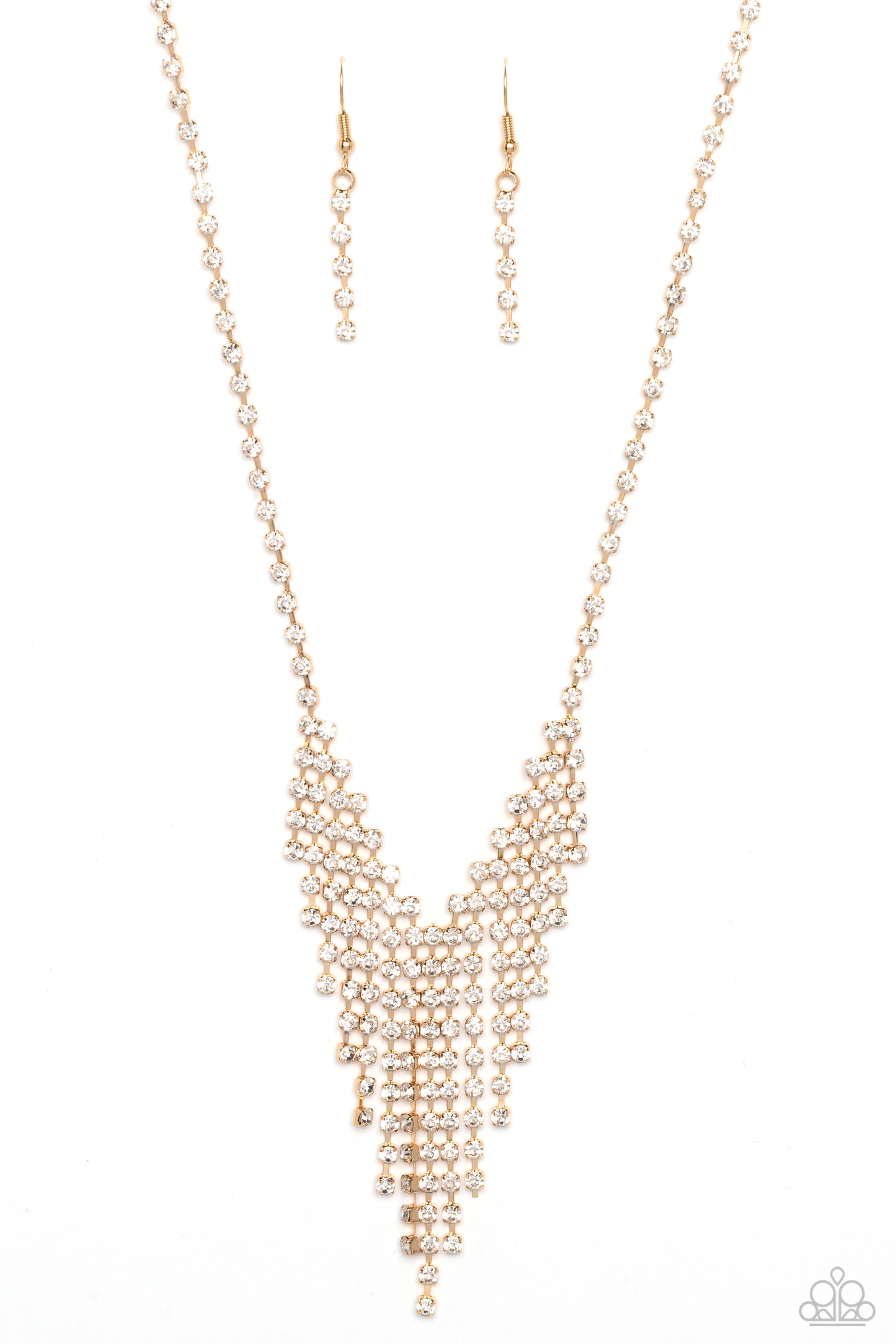 SHIMMER of Stars - Gold White Rhinestone Necklace Paparazzi N1611