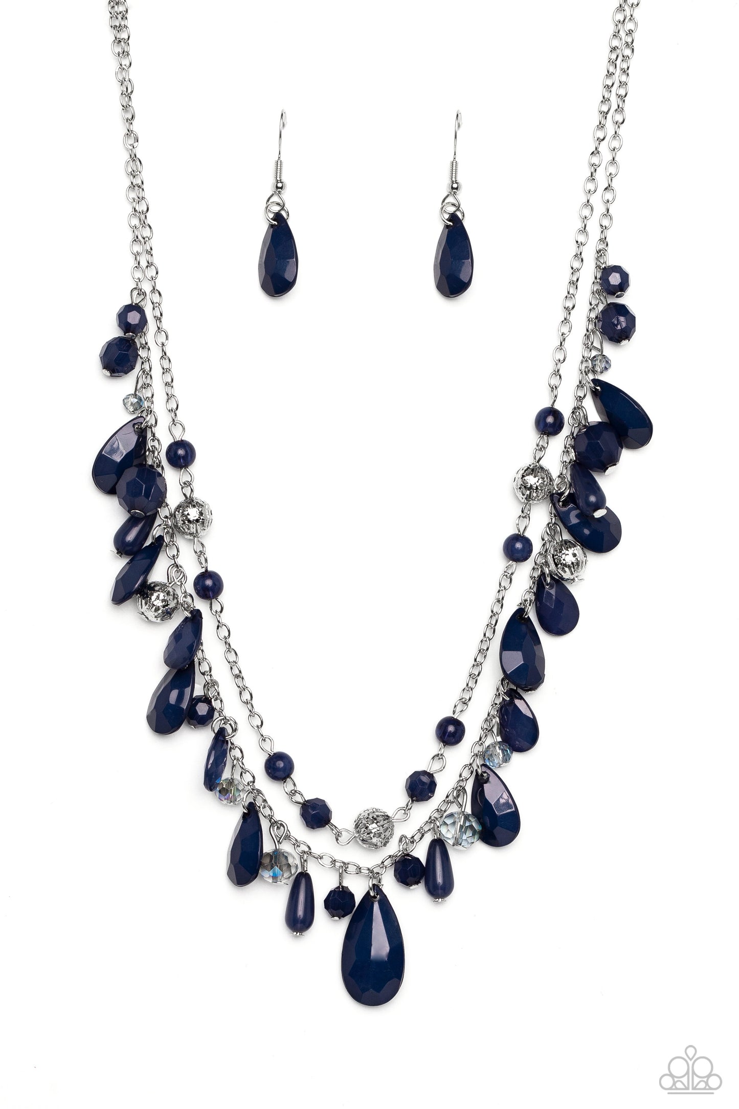 Flirty Flood - Blue Teardrop & Crystal-like Bead Double Strand Necklace Paparazzi N1746