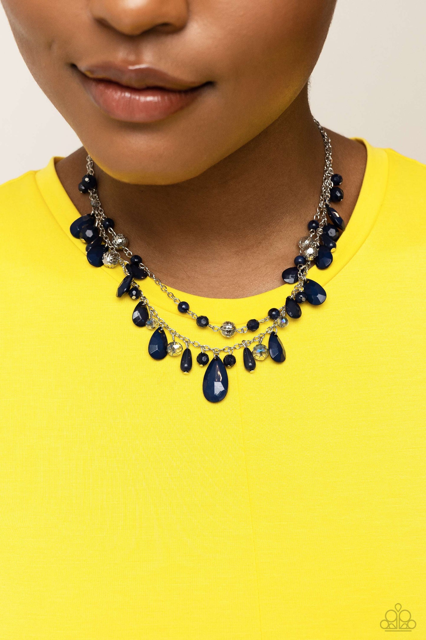 Flirty Flood - Blue Teardrop & Crystal-like Bead Double Strand Necklace Paparazzi N1746