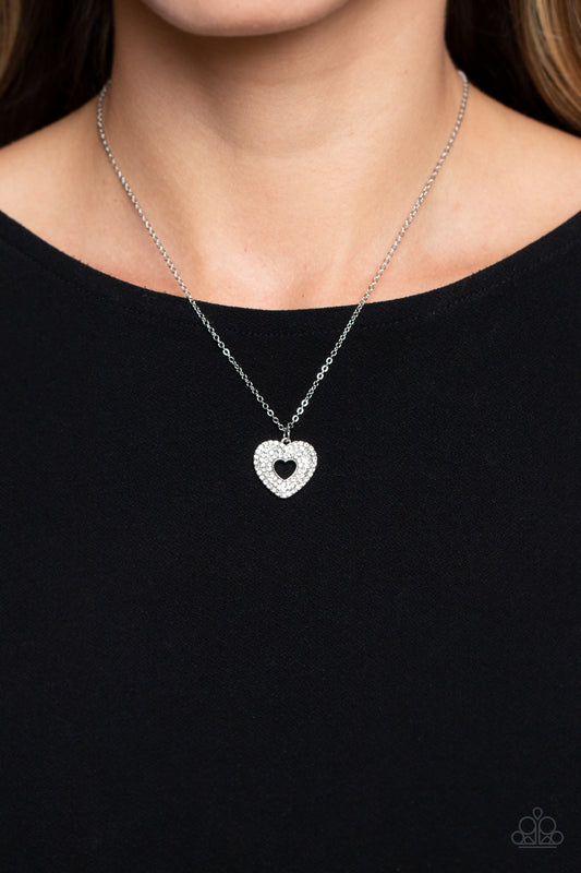 Romantic Retreat - White Rhinestone Heart Necklace Paparazzi N1517