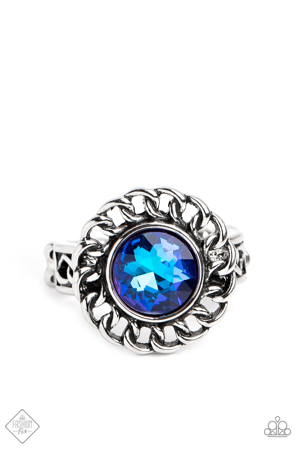 Round Table Runway - Blue Gem Silver Chain Link Ring Fashion Fix December 2022 Paparazzi R0404