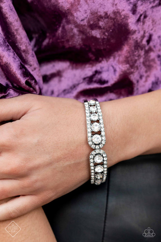 Spellbinding Splendor - White Rhinestone Hinge Bracelet Fashion Fix January 2023 Paparazzi B0906