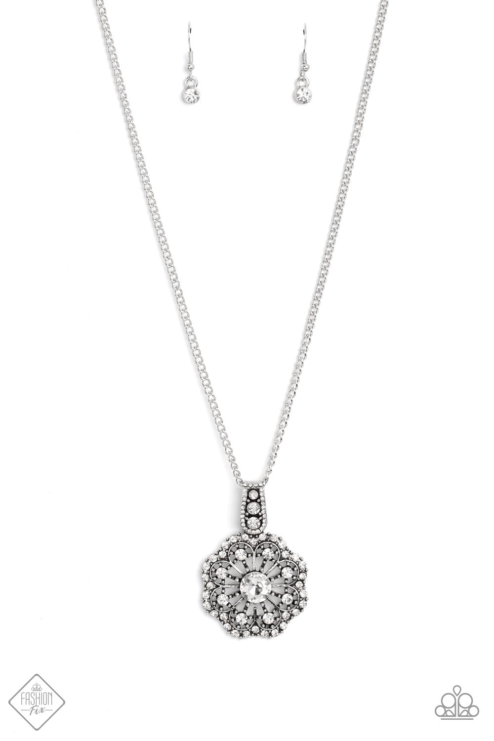 Bewitching Brilliance - White Rhinestone Floral Pendant Necklace Fashion Fix January 2023 Paparazzi N1356