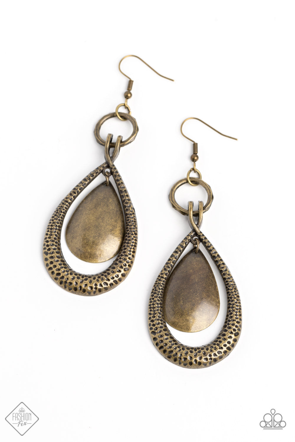 Forged Flare - Brass Teardrop Earring Fashion Fix Janaury 2023 Paparazzi E1208