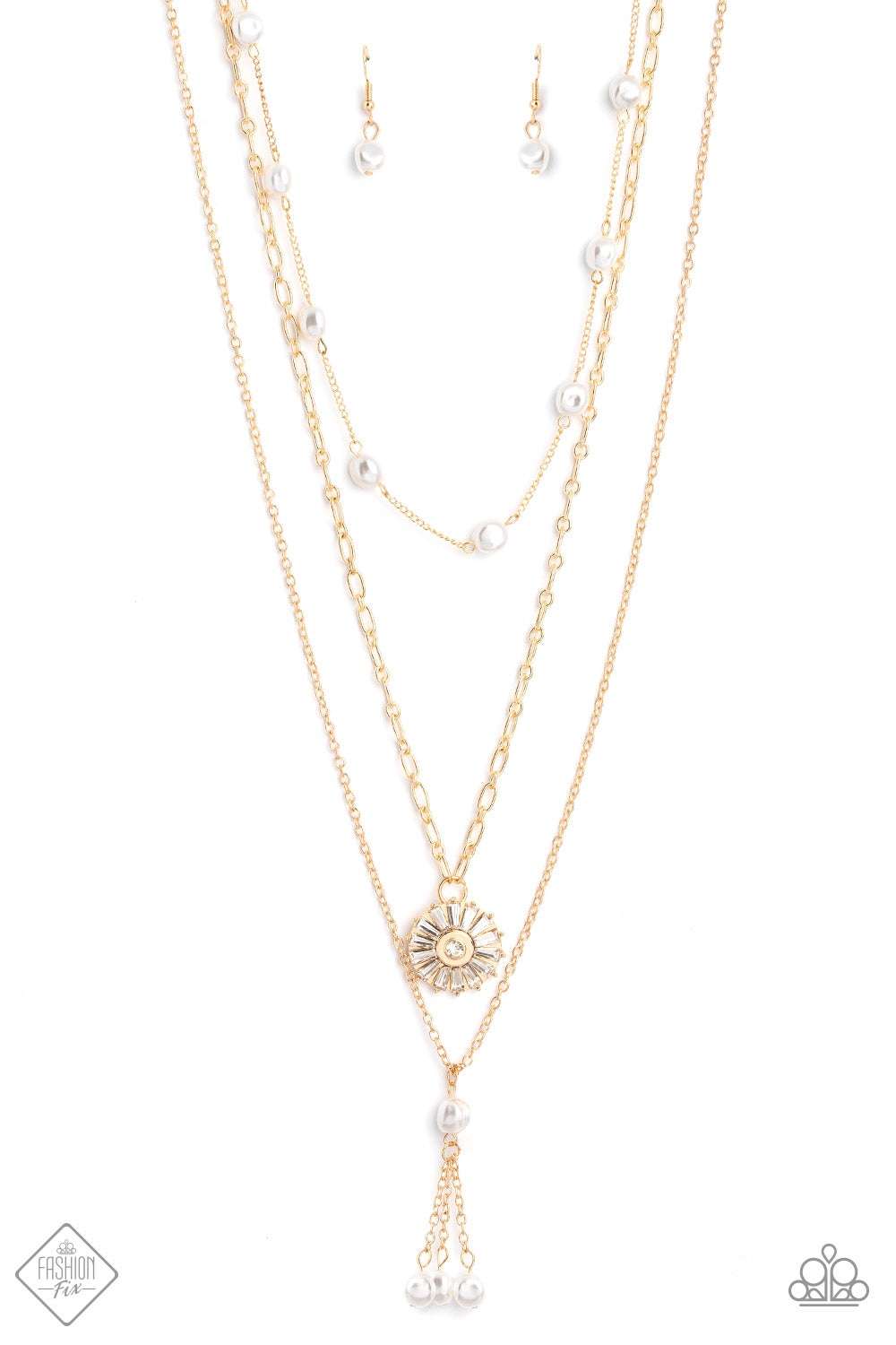 Audaciously Austen - Gold & White Pearl Multilayer Necklace Fashion Fix February 2023 Paparazzi N1377