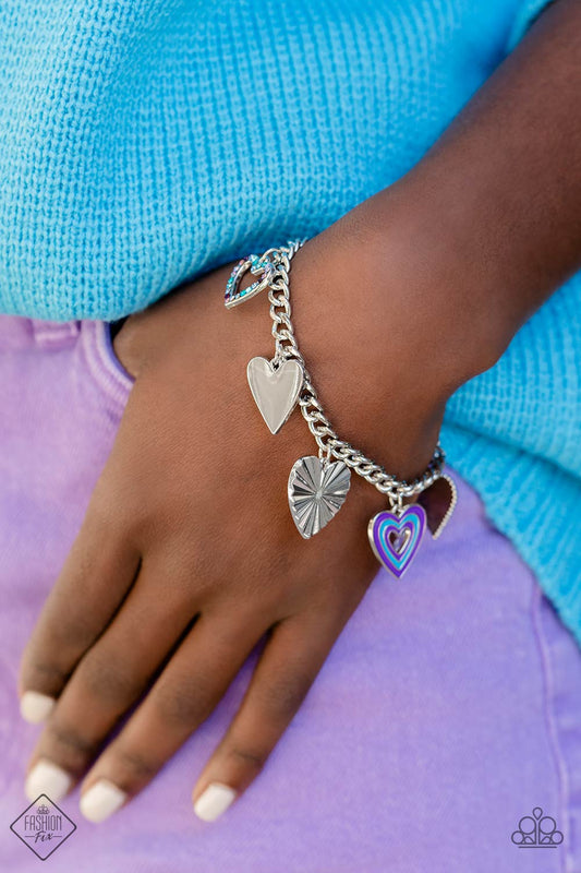 Funky Forte - Multi Blue, Purple Whimsical Heart Charm Bracelet Fashion Fix December 2022 Paparazzi B0877