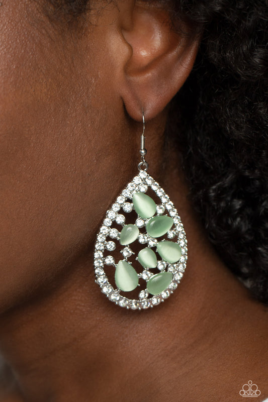 Cats Eye Class - Green Cat's Eye Stone Teardrop Earring Paparazzi E1298
