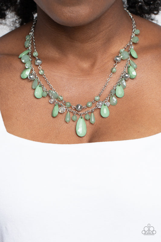 Flirty Flood - Green Loden Frost Teardrop Double Strand Necklace Paparazzi N1792