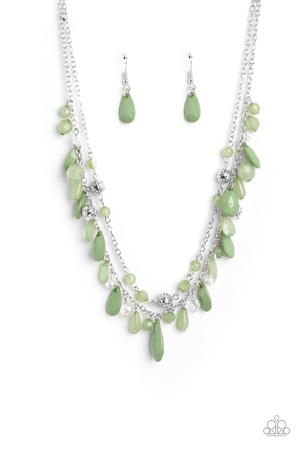 Flirty Flood - Green Loden Frost Teardrop Double Strand Necklace Paparazzi N1792