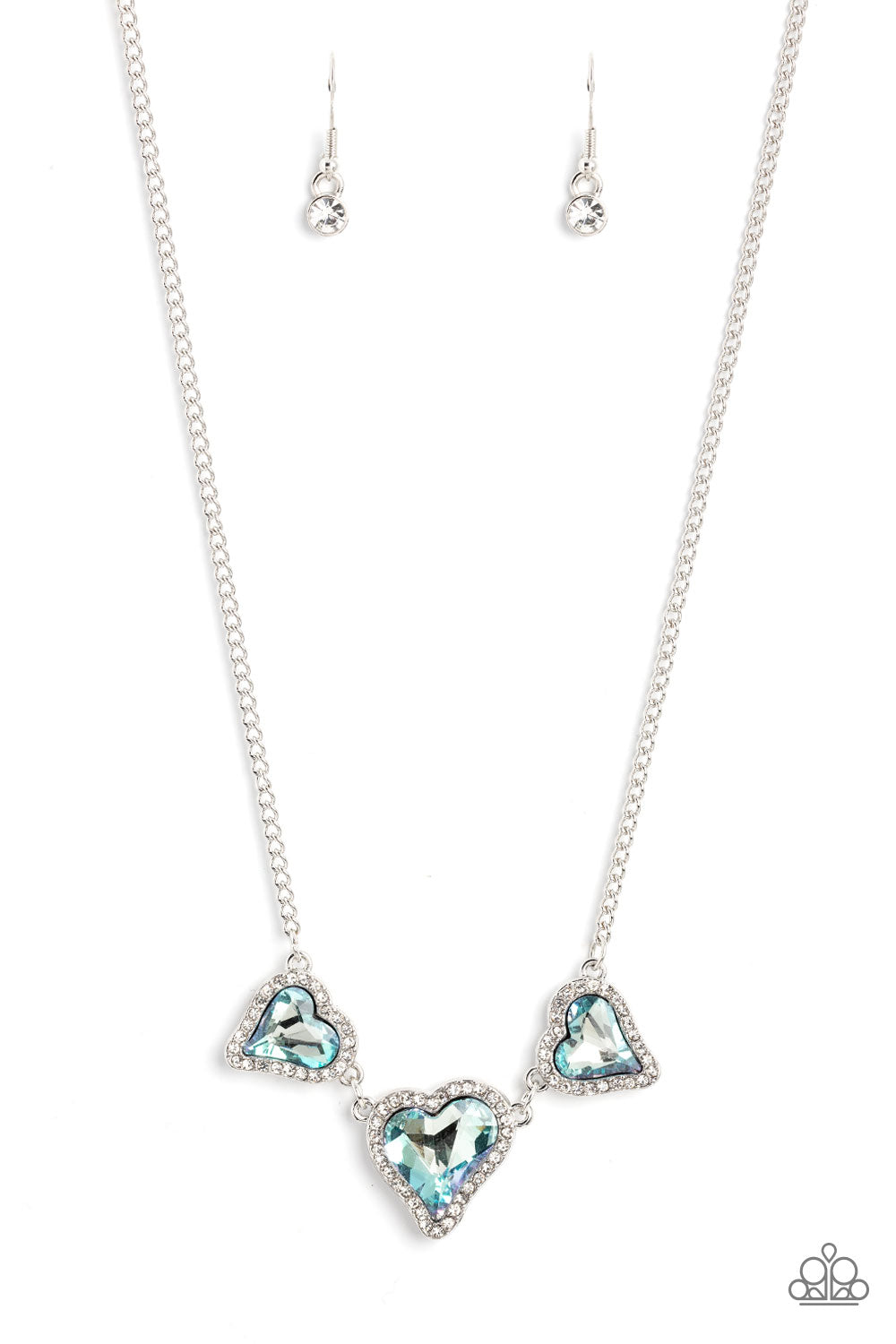 State of the HEART - Blue Gem White Rhinestone Heart Necklace Paparazzi N1491